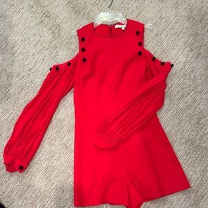 Chic Red Cold Shoulder Long Sleeve Romper